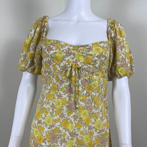 Faithfull The Brand Juniper Women Size 6 Yellow Floral Garden Midi NEW Dress - Picture 7 of 16
